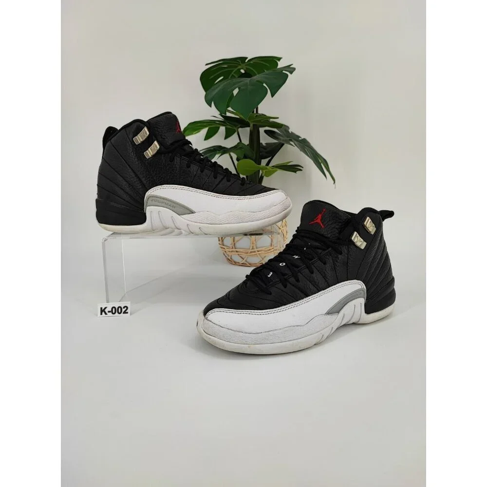 Nike Kids Air Jordan 12 Retro Taxi University Black Leather Shoes Size 4.5Y